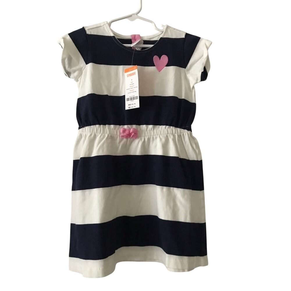NWT Gymboree girls sz 4 heart striped dress navy white bow preppy basic school